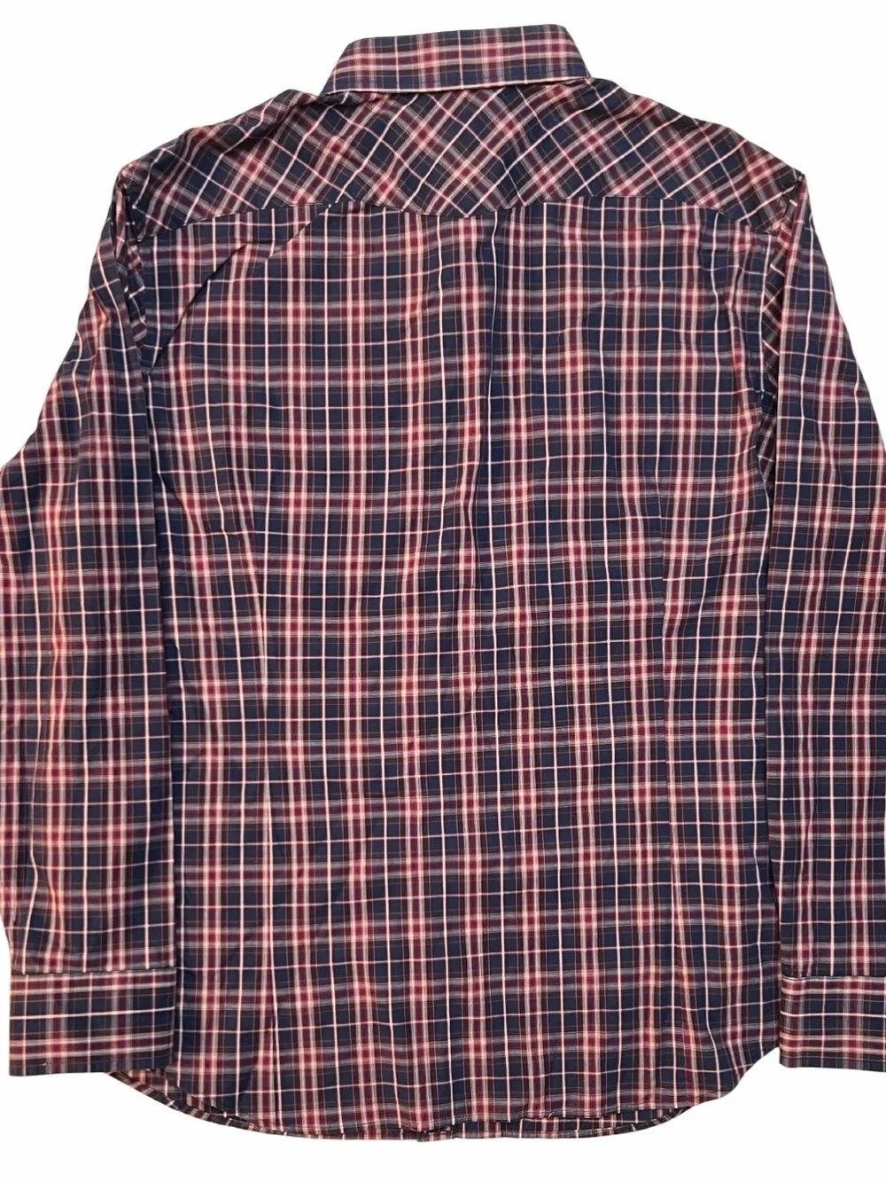 Banana Republic XL Pearl Snap Men’s Shirt Red Plaid Western Long Sleeve Slim Fit